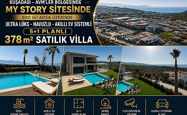 KUŞADASI SİTE İÇİNDE 900 m² ARSADA ULTRA LÜKS 378 m² SATILIK VİLLA